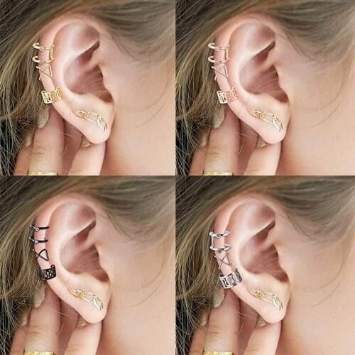 12Pc Stainless Steel Double Triple Hoop Ear Cuff Clip On Earring Tragus Cartilage Non Piercing Closure Rings Fake No Piercing