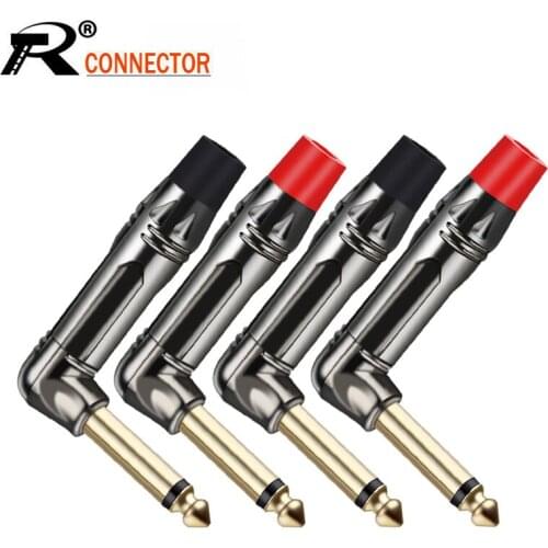2PCS Mono Jack 6.35MM Right Angle 6.3MM Male Plug Connector Gold Plated 1/4 Inch Plug Microphone Guitar MIC Connector