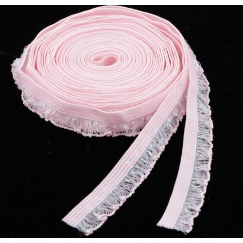 4 Yards Elastic Band Lace Cord Tassel Ribbon Trimming DIY Cording Trim/Sewing Craft Handcraft Supplies 10mm Wide - Pink