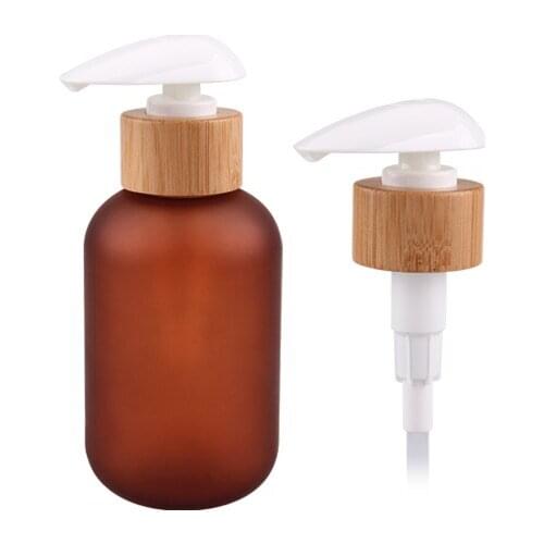 60ml Cosmetic packaging 2oz Frosted Amber pet plastic shampoo bottle with bamboo pump Mist Sprayer Caps