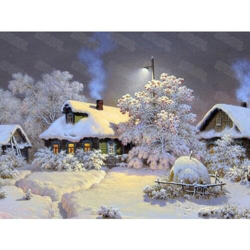 Diy Diamond Painting Western Style Building Snowed Scene Beautiful Winter Cartoon Wind House Castle Still Life Painting