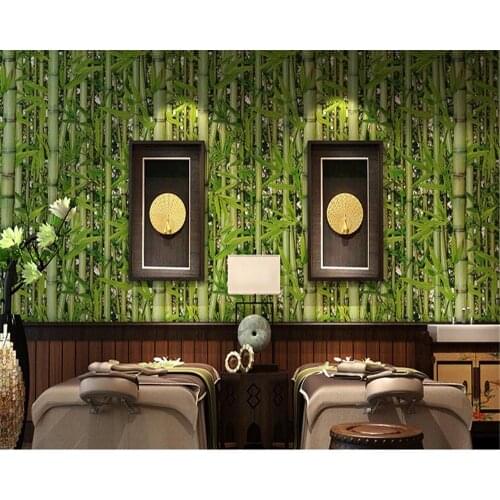 Beibehang Retro restaurant bamboo forest green fresh bamboo wallpaper living room tv background cafe Decorative 3D wallpaper