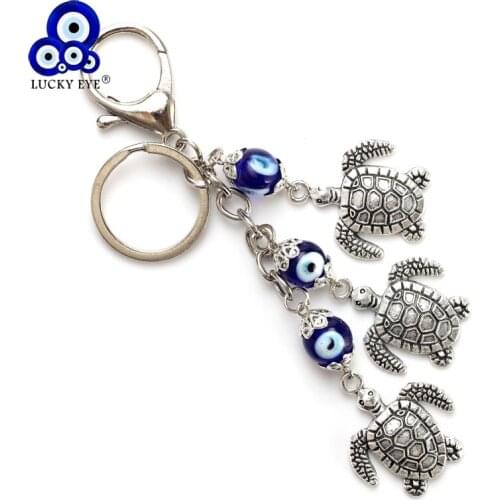 Lucky Eye Turtle Charms Keychain Gold Silver Color Alloy Evil Eye Pendent Key Chain Lobster Clasps Fashion Jewelry EY4805