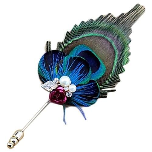 Boutonniere groom blue feather flower designer lapel pins for men women brooches wedding jewelry accessories luxury