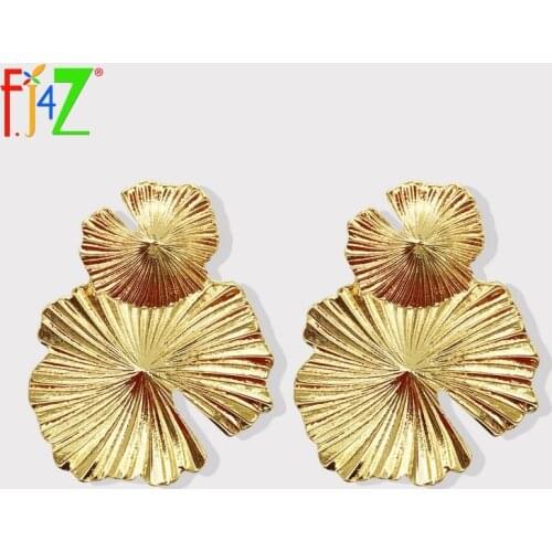 F.J4Z Fashion Oversized Earrings Creative Alloy Ginkgo Biloba leaves Statement Earrings for Show Chunky Club accessories