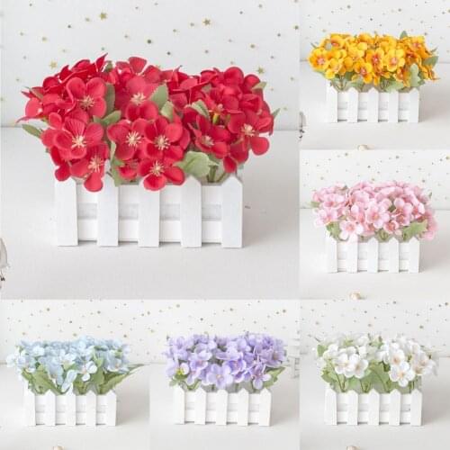 Artificial Flower Pot Ornament High Quality European Fade-less White Fence Decor simulation Flower Pot Bonsai Set for Home
