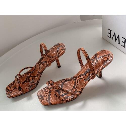 Kmeioo sexy snakeskin kitten heels women summer kittens back strap stiletto dress party shoes