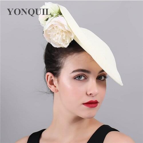 Cocktail Wedding Ivory Big Headpiece Bride Women Fascinator Hat Floral Accessories Derby Ladies Holiday Chapeau Cap Headband