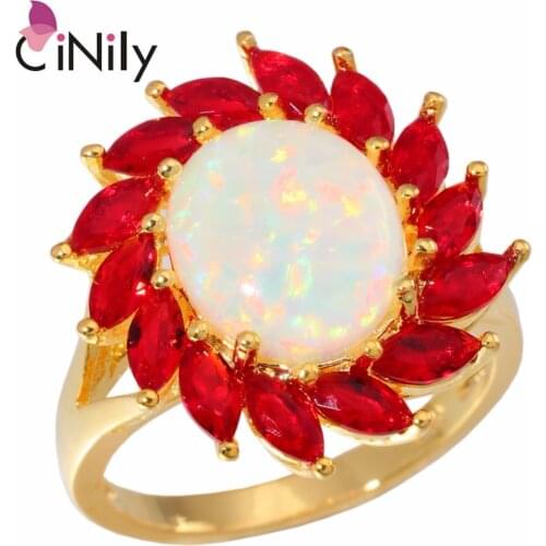 CiNily Created White Fire Opal Garnet Yellow Gold Color Wholesale Hot Sell for Women Jewelry Ring Size 6-10 OJ6159