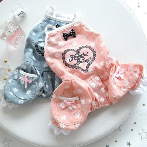 Spring Summer Small Pet Dog Sling Jumpsuits Cute Pink Blue Heart Print Dogs Clothes Rompers Puppy Dog Clothing Chihuahua Poodle