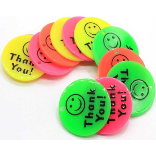 50/100pcs Smiley Face With Thank You Word Acrylic Round Planar Resin Phone Case Jewelry Women Girls Gift Pendant Charms
