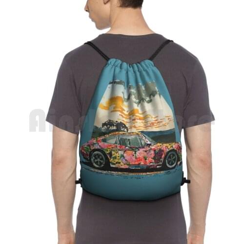 Power Flower Backpack Drawstring Bag Riding Climbing Gym Bag Air Cooled Flat Six Penalty Racing Sports Car 964 993 Gt3