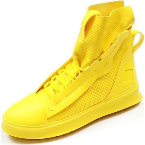 All Yellow Ankle Boots Men Flat Platform Comfortable Oxford High Top Sneakers Man Jeans Dress Boots Men Casual Shoes buty meskie