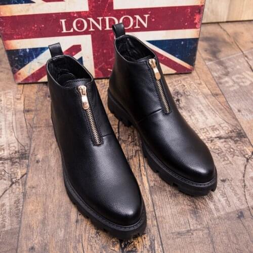 Men Boots Genuine Leather Autumn Shoes Male High Top Motorcycle Boots lace up Winter Martin Boot Plush Fur Warm Snow boots