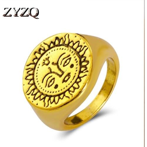 ZYZQ Punk Aesthetic Ring For Men&Women Alloy Sun Face Rings Couple Fashion Vintage Gothic Halloween Gift Jewelry 2021