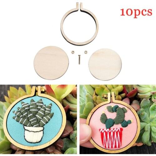 10 Pcs/Set Wooden Mini Embroidery Hoop Ring Cross Stitch Frame Handmade Pendant Crafts Embroidery Circle Sewing Kit