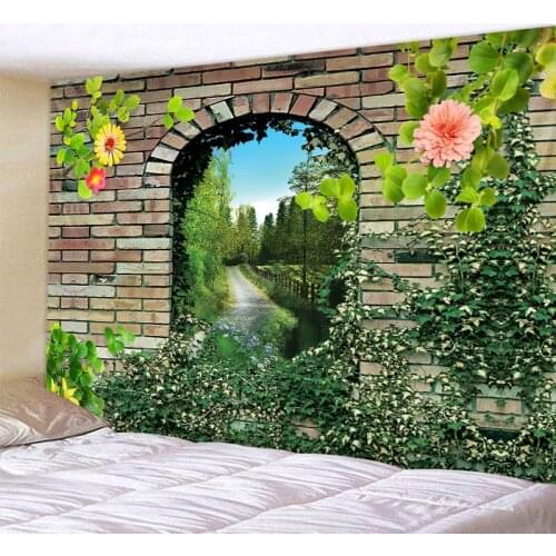 Plant brick wall tapestry 3D shark flower maple leaf wall hanging hippie bohemian home decoration European tapestry bedspread
