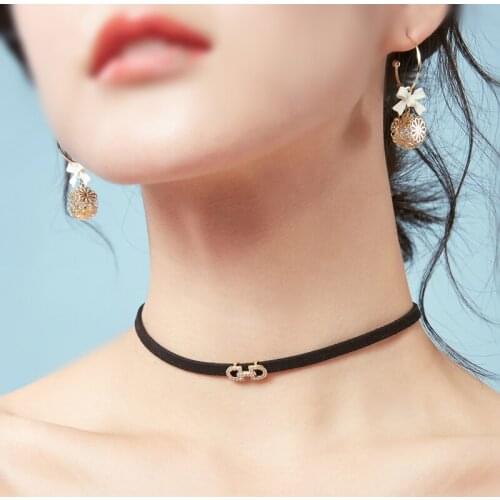 New Fashion Women Velet Chain AAA CZ Buckle-Shape Leather Collar Choker Necklace Jewelry Accessories Free Shipping