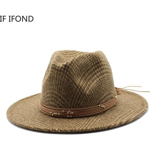 New Wide Brim Autumn Winter Female Fashion Top Jazz Cap Wool Felt Fedora Hat For men Chapeau Panama Gamble Hat