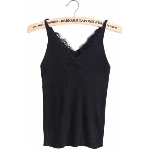 New knitted Tank Tops Women Summer Camisole Vest simple Stretchable Ladies V Neck Slim Sexy Strappy Camis Tops