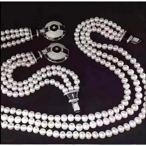 Charming 8-9 mm white pearl necklace 18" bracelet 8" set