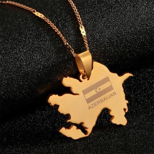 Stainless Steel Azerbaijan Map Pendant Necklaces Azerbaycan of Maps Jewelry Gifts