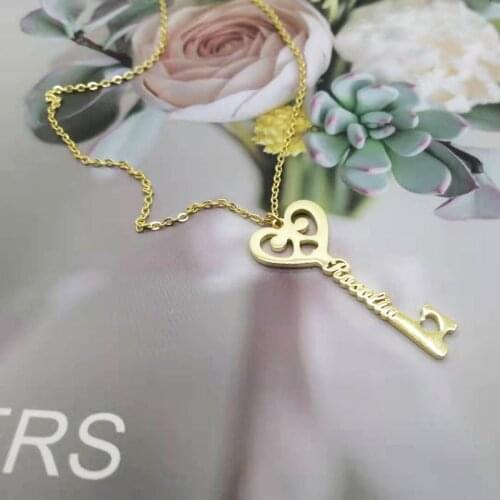 Key Shape Necklaces Personalized Name Necklace Custom Necklace Heart Shape Stainless Steel Necklace Letter Gold Necklace Gifts