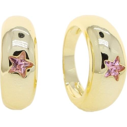 New fashion Thick Band Women Men finger rings with red star shape CZ Micro Pave Wide Engagement Band Finger Ring Adjustable