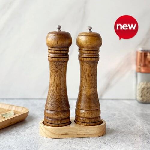 Manual Spice Mill Set (Send Grinding Core) Adjustable Coarseness Pepper Mills,Handheld Wooden Salt and Pepper Grinde,5-8-10inch