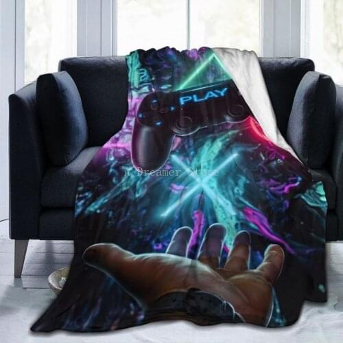 Super Cool Gamer Handle Super Soft Blanket Plaid Puzzle Sublimation Cartoon Black Flannel Childrens and Adult Bedroom Decor