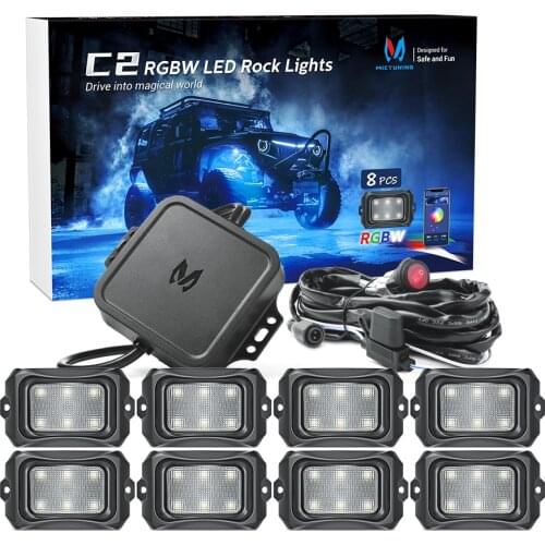MICTUNING Upgraded 8 Pods RGBW LED Rock Lights Multicolor Car Atmosphere Under Body Neon Lamp Kit for Truck Boat Offroad SUV ATV