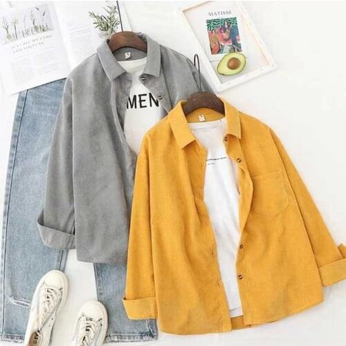 Corduroy Fashion Womens Blouses 2021 Spring Autumn Blusas Y Camisas Long Sleeve Clothing Button Up Down Loose White Tops Femme