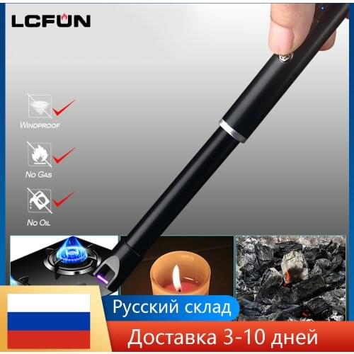 Windproof Electric Arc BBQ LED USB Rechargeable Lighter Plasma Long Kitchen Gas Stove Ignition Candle Lighters Flameless Outdoor