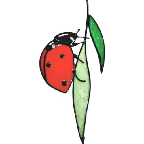 Ladybug Suncatcher Stained Glass Window Wall Door Hangings Family Office Car Decoration for Garden Ornament Gift LXAF
