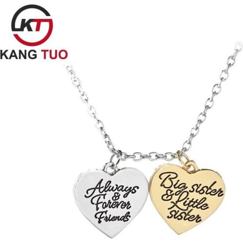 Best Friends Jewelry BIG LITTLE SISTER Loving Heart Letter Double Pendants For Gifts Wholesale 12pcs/lot
