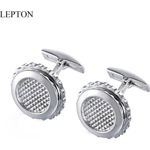 LEPTON Round Sawtooth Cufflinks Classic Stainless Steel Cufflink For Mens Gift Wedding Groom Business Cuff Links Relojes Gemelos