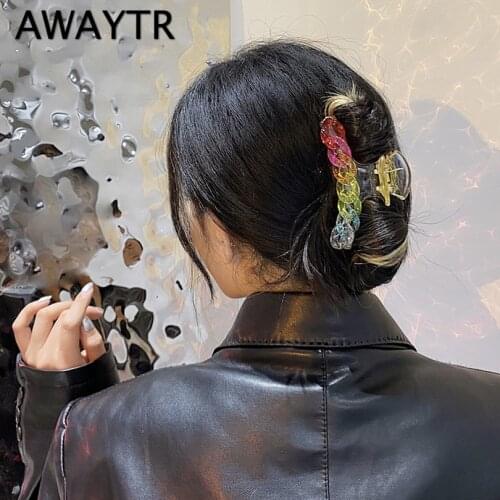 AWAYTR 1PC Chain Large Hair Claws Elegant Acrylic Hairpins Barrette Crab Hair Clips Headwear for Women Girls Hair Accessories