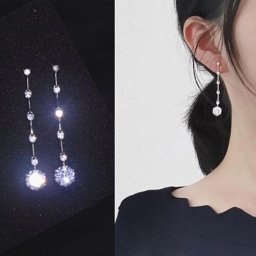 Luxury Shiny Cubic Zirconia Crystal Long Drop Dangle Earrings for Women Statement Elegant Bridal Wedding Jewelry Accessories