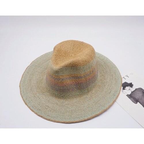 01909-panshi Korea Orders mint green Handmade paper straw fedoras cap men women leisure panama hat