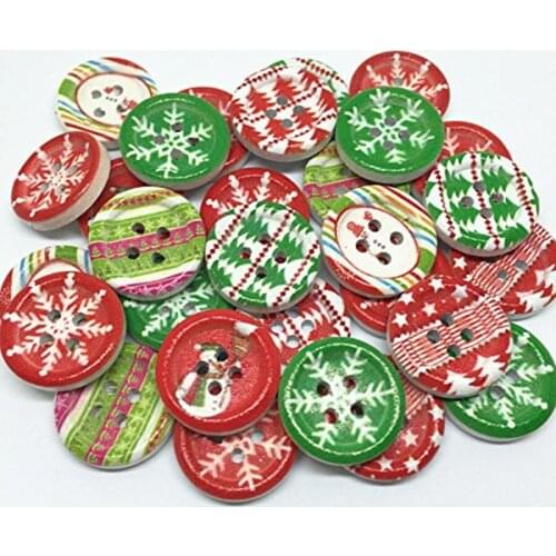 1000pcs Christmas Mixed Wood Xmas Buttons 18mm 4 Holes Sewing Round Button Snowflake Santa Embellishments Crafts