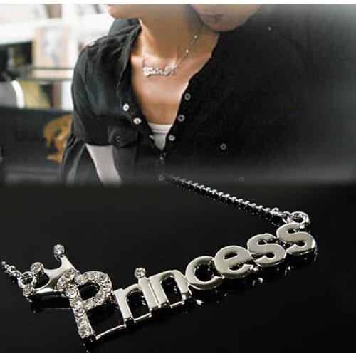 2020 Fahsion New Silver Color Princess Pattern Pendant Long Chain Rhinestone Necklace Jewelry Accessories