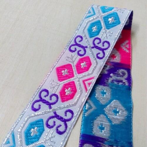 3.3cm 33mm 1-3/8' Pink Blue Silver Filigree Octagonal Flower Antler Ribbon Dog Collar Costume Laciness National Jacquard Webbing