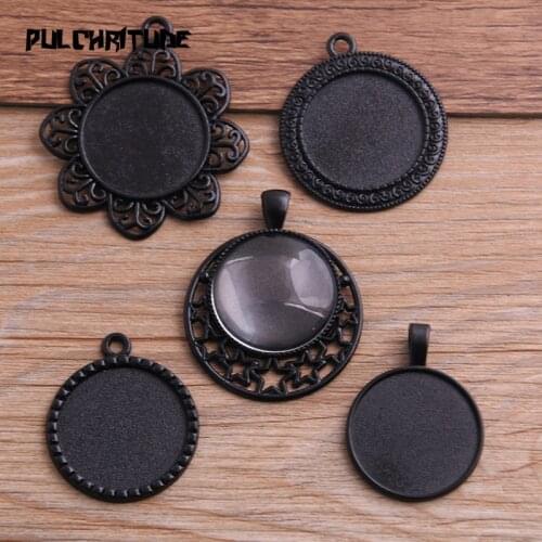 4pcs 25mm Inner Size Mix 5 Style Black Classical Style Cabochon Base Setting Charms Pendant P6585
