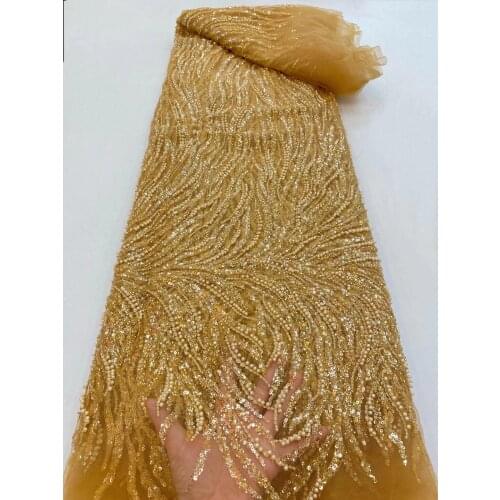 5yards/pc) High grade pearls beaded African wedding tulle lace with sequins embroidery newest French net lace for dress FRX015