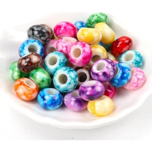 9x15mm 20pcs Mixed Speckled Round European Charm Acrylic Spacer Beads Big Hole Beads Fit Bracelet DIY YKL0109X