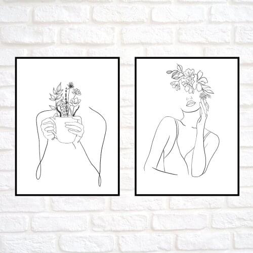 Abstract Lady Line Drawing Picture Home Decor Black White Canvas Painting Wall Art Figure Body Hand Posters and Print for Living