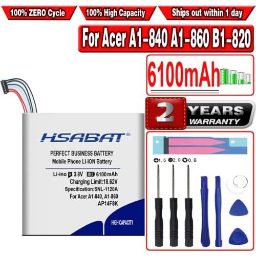 HSABAT 6100mAh AP14F8K Battery for Acer A1-840 A1-860 B1-820 B1-830 B1-850 WiFi 16GB GT-810 One 8 A1-850 B1-810 W1-810
