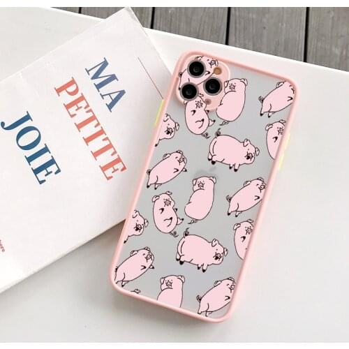 Bumper Phone Case For iPhone 6s 7 8 Plus SE 2020 12 11 Pro Max X XR XS Max Cute Cartoon Pig Camera Protection Matte Back Cover