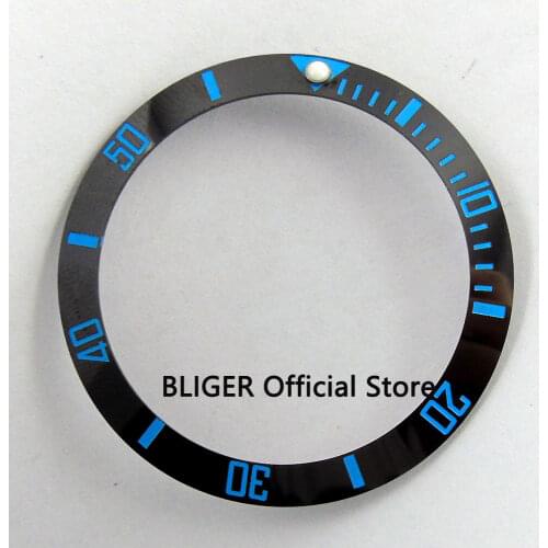 BLIGER 38MM Black Sterile Ceramic Bezel Blue Marks Insert Fit 40MM Watch Case SUB Automatic Mens Watch Luminous Dot BB28