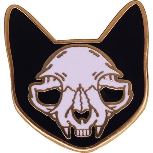 Spooky Skeleton Cat Head Lapel Pin Perfect Halloween Accessory